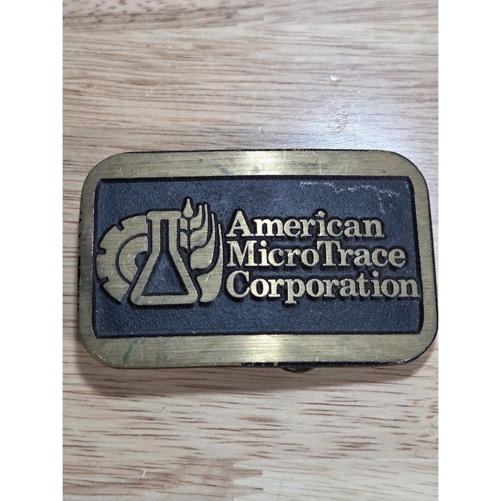 Vintage American MicroTrace Corp Solid Brass DynaBuckle Belt Buckle Provo Utah